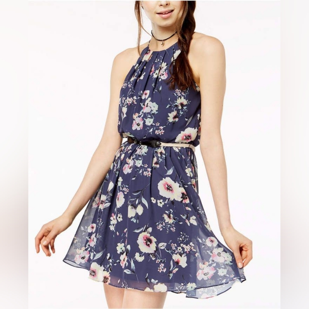 BCX Printed Pleat-Neck Dress Juniors Size XS